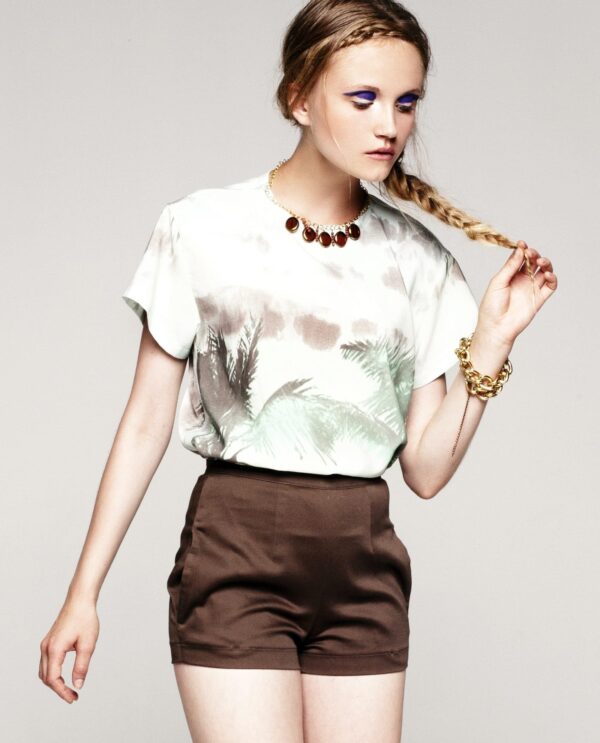 Floral Sating Top and Brown Pants