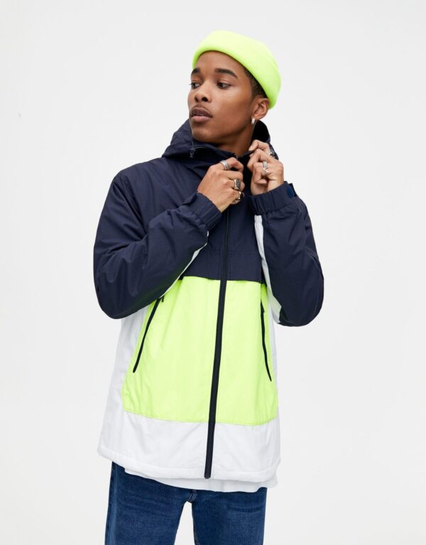 Colour Block Raincoat with Hood - Image 2