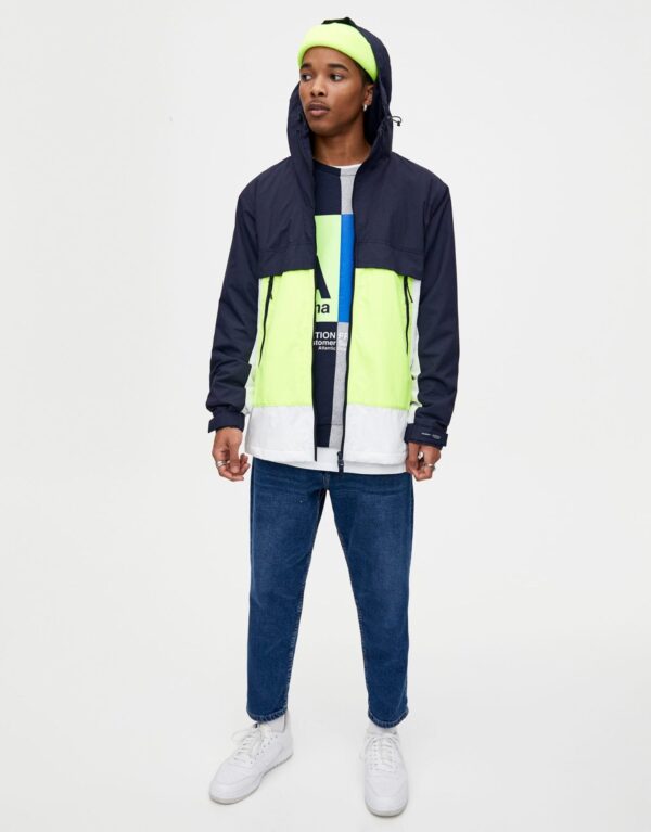 Colour Block Raincoat with Hood - Image 3