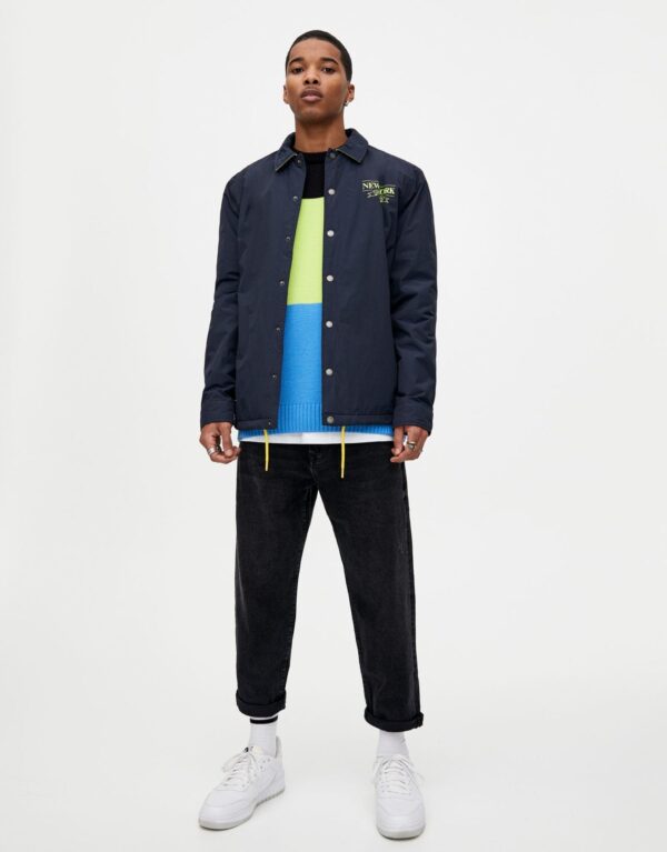 Navy blue coach jacket with neon detail - Image 2