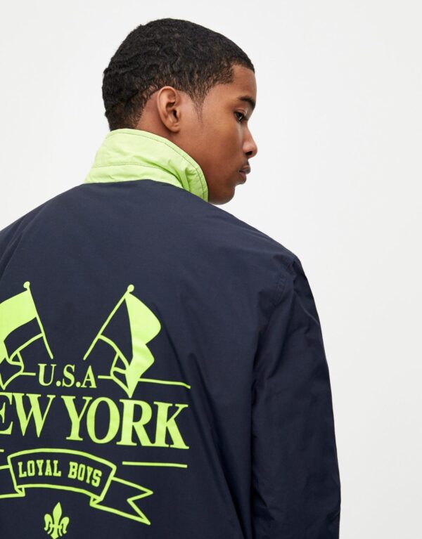 Navy blue coach jacket with neon detail - Image 3